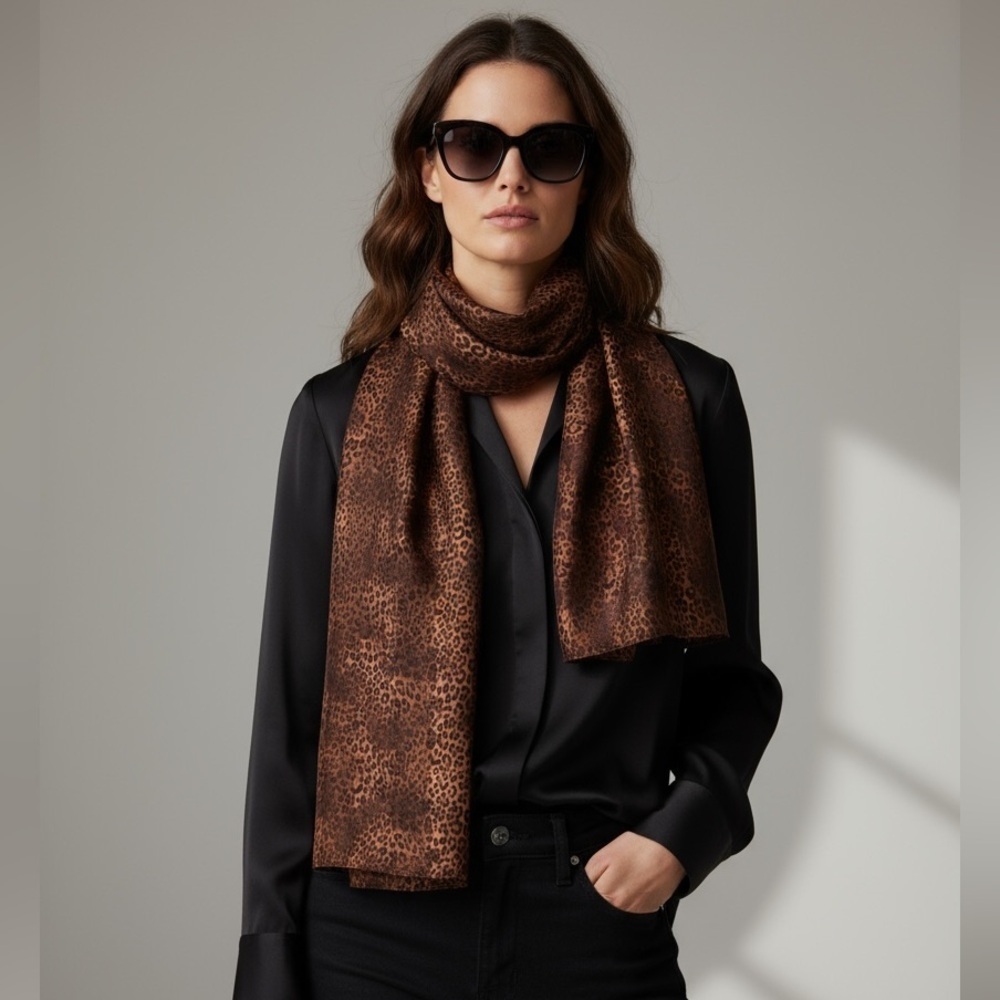 Animal Print Sheer Oblong Scarf